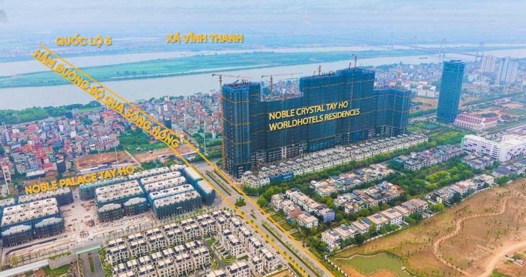 Vị tr&iacute; đắc địa của Noble Crystal v&agrave; Noble Palace T&acirc;y Hồ b&ecirc;n hầm vượt s&ocirc;ng Hồng