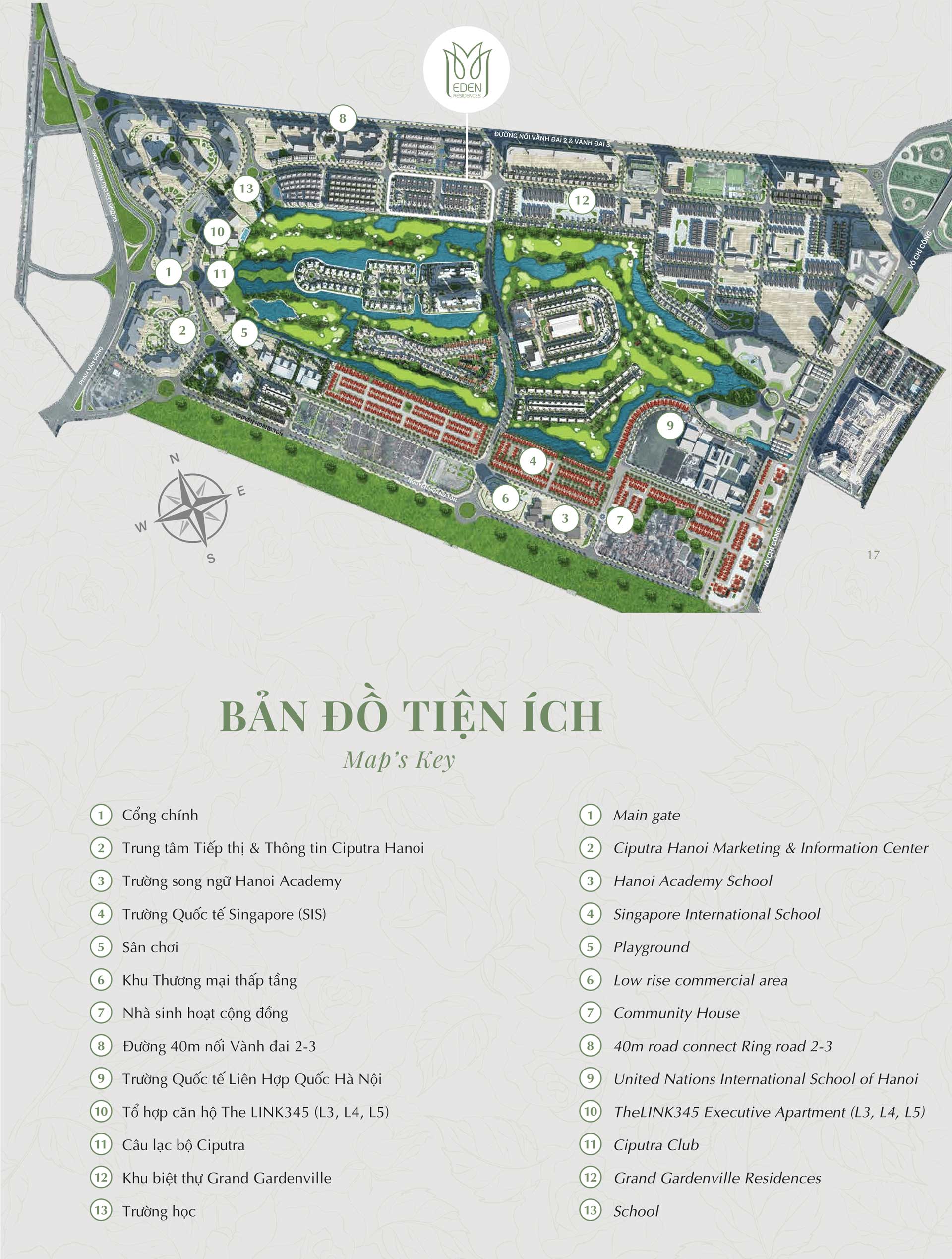 Bản đồ tiện &iacute;ch khu đ&ocirc; thị Ciputra