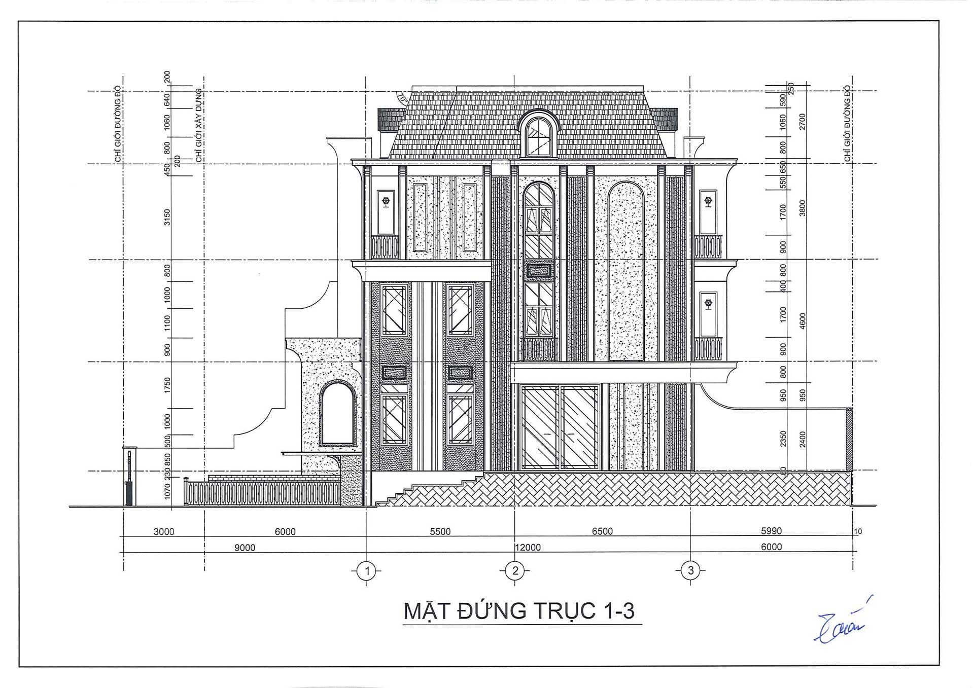 Bản vẽ mặt cắt ngang biệt thự khu P Ciputra