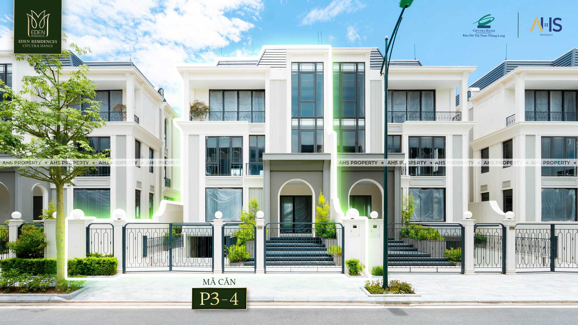 Thực tế mặt tiền v&agrave; khoảng l&ugrave;i s&acirc;n vườn biệt thự khu P Ciputra căn P3-4 diện t&iacute;ch 324m2
