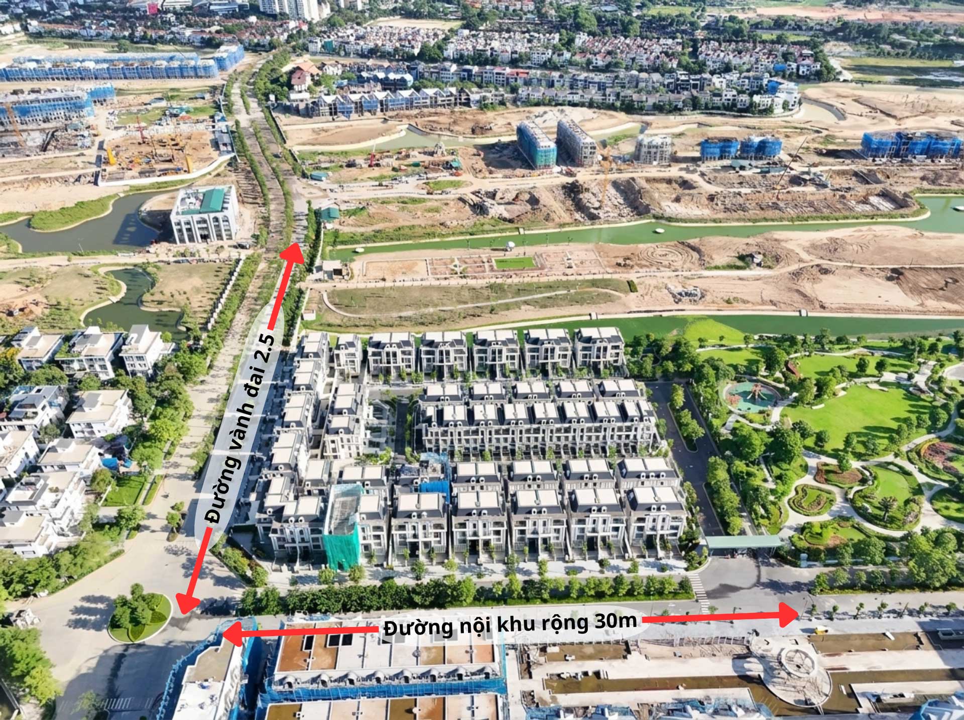 Sơ đồ vị tr&iacute; thực tế biệt thự khu P Ciputra (Eden Residences) tiếp gi&aacute;p tuyến đường v&agrave;nh đai 2.5 v&agrave; trục đường nội khu 30m